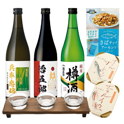 手びねり三味三昧と兵庫恋錦・治五郎・純米樽酒 おつまみ3種セット