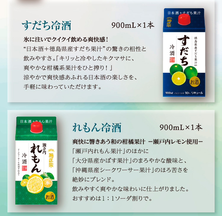 【セット内容】●すだち冷酒 900mL×1本 ●れもん冷酒 900mL×1本