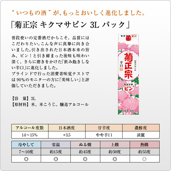 「菊正宗　キクマサピンパック 3.0L」