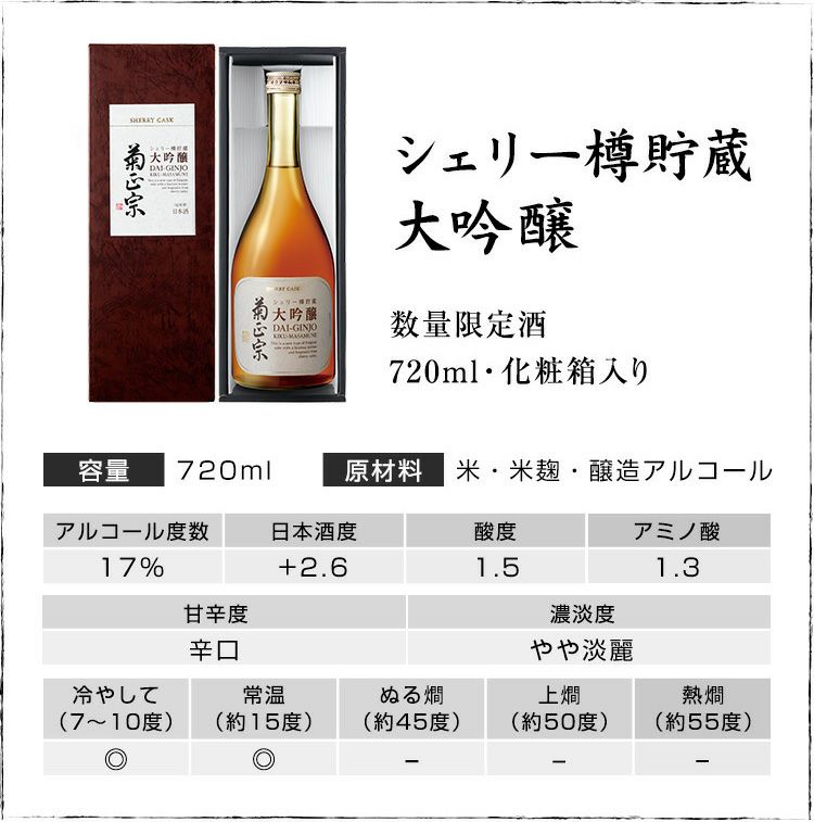 「菊正宗　シェリー樽貯蔵 大吟醸 720mL　ギフト仕様」