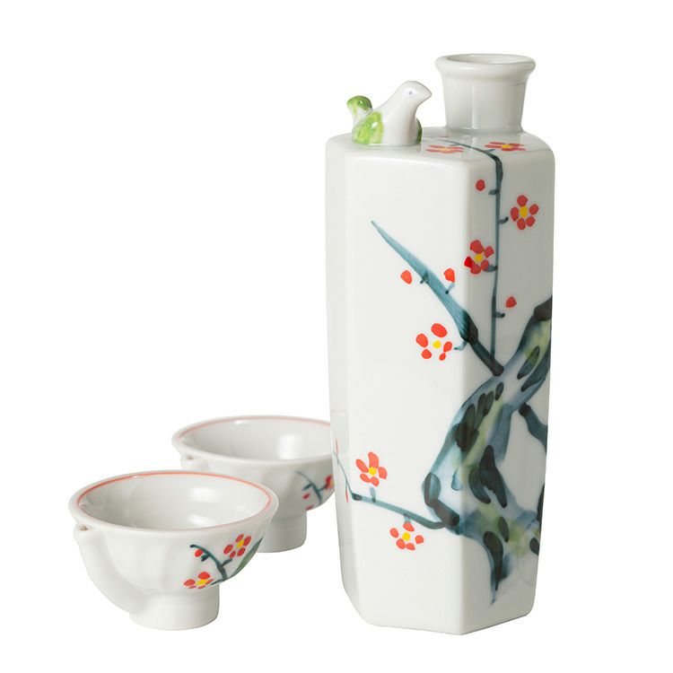 菊正宗 うぐいす酒器セット 徳利1＆盃2(梅染錦)」 | 日本酒通販  