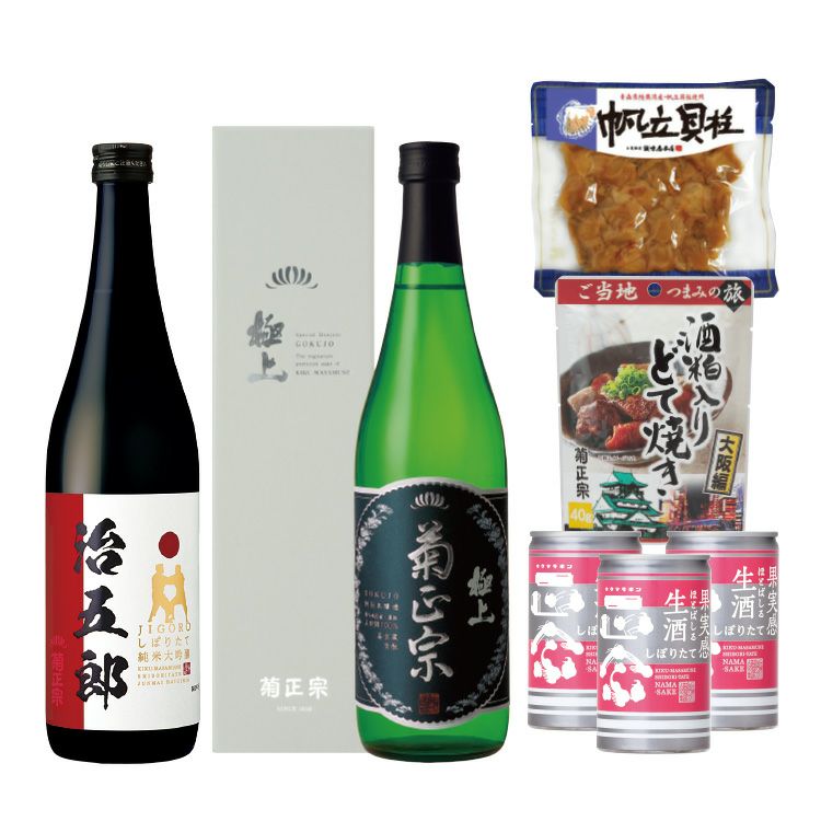 「菊正宗　治五郎・極上・生酒缶とおつまみセット」